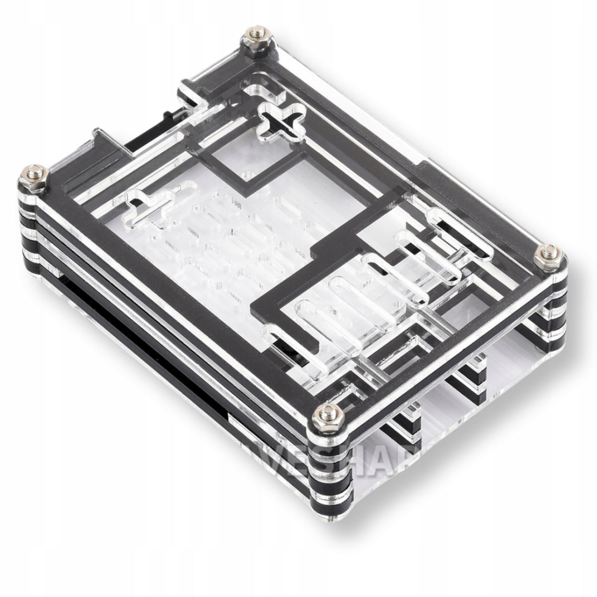 Transparent Black Acrylic Case for Raspberry Pi 5 from Waveshare Kind Case