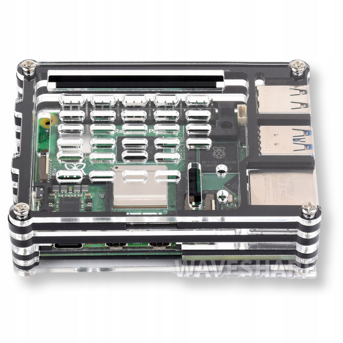 Transparent Black Acrylic Case for Raspberry Pi 5 from Waveshare Manufacturer Mikrobot