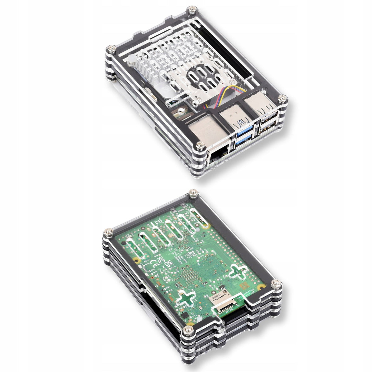 Transparent Black Acrylic Case for Raspberry Pi 5 from Waveshare