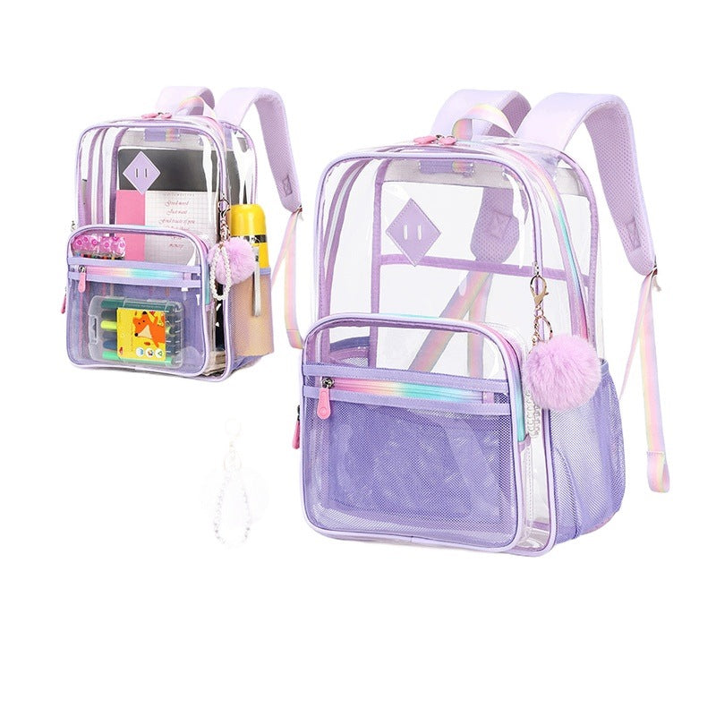 Transparent School Backpack For Medium Students Purple Pvc Large