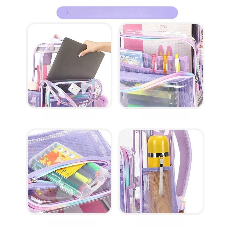 Transparent School Backpack For Senior Students Class Pink Pvc Large Brand no brand