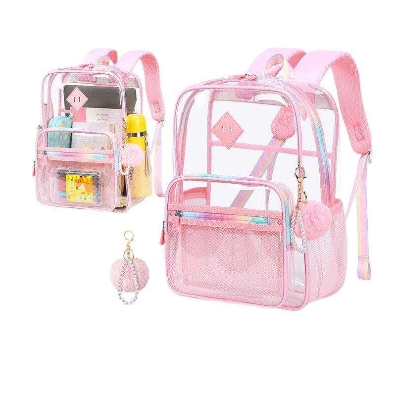 Transparent School Backpack For Senior Students Class Pink Pvc Large