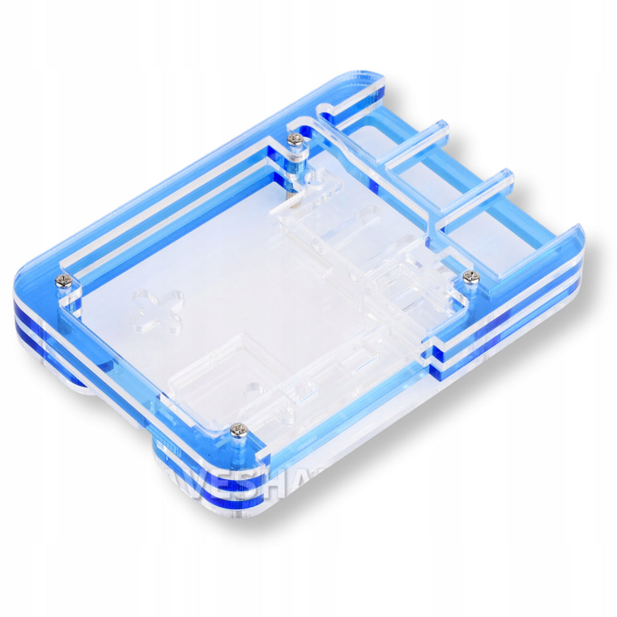 Transparent blue acrylic case for Raspberry Pi 5 from Waveshare Batteries included no
