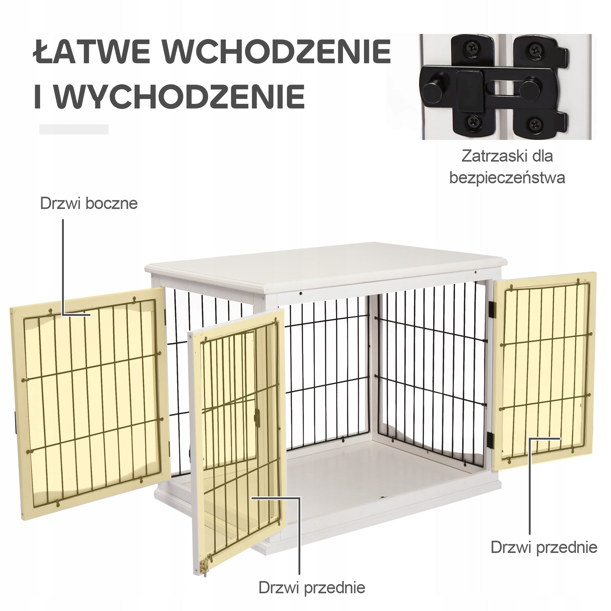 Transport box for dogs 58,5 x 81 x 66cm doors closed MDF wood Trade name Buda dla psa, biała klatka transportowa do wnętrz
