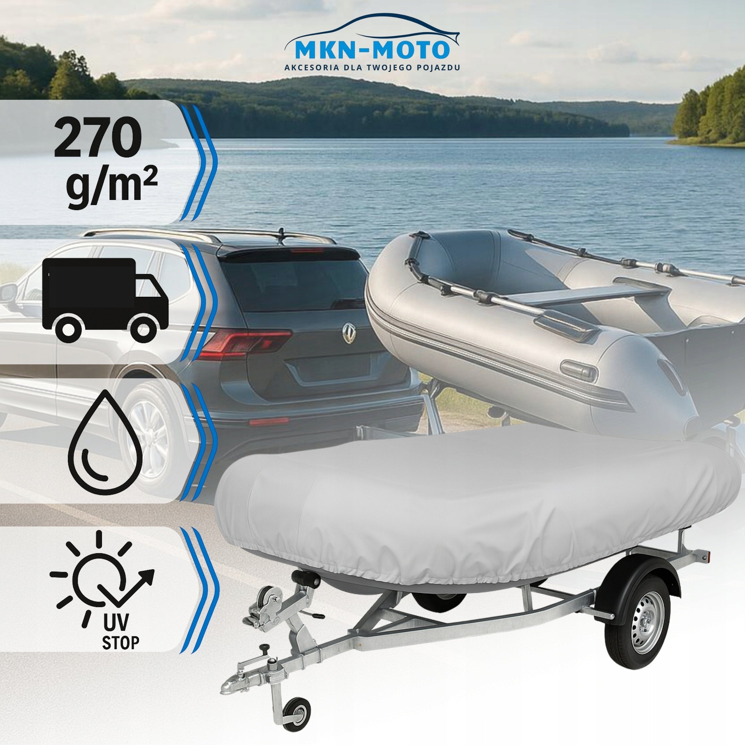 Transport cover for pontoon 330-360cm waterproof UV 270g/m2 transport Manufacturer code pon270_330-360_szar