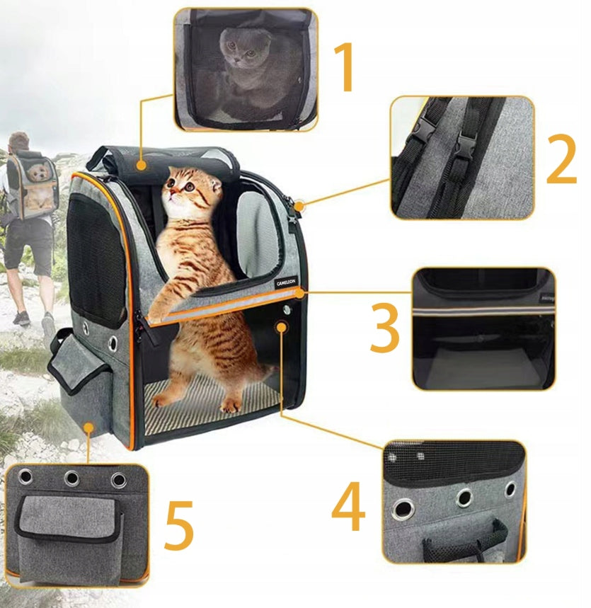 Transporter Dog Backpack Plastic Shades of Gray with XXL Mesh Product height 43 cm