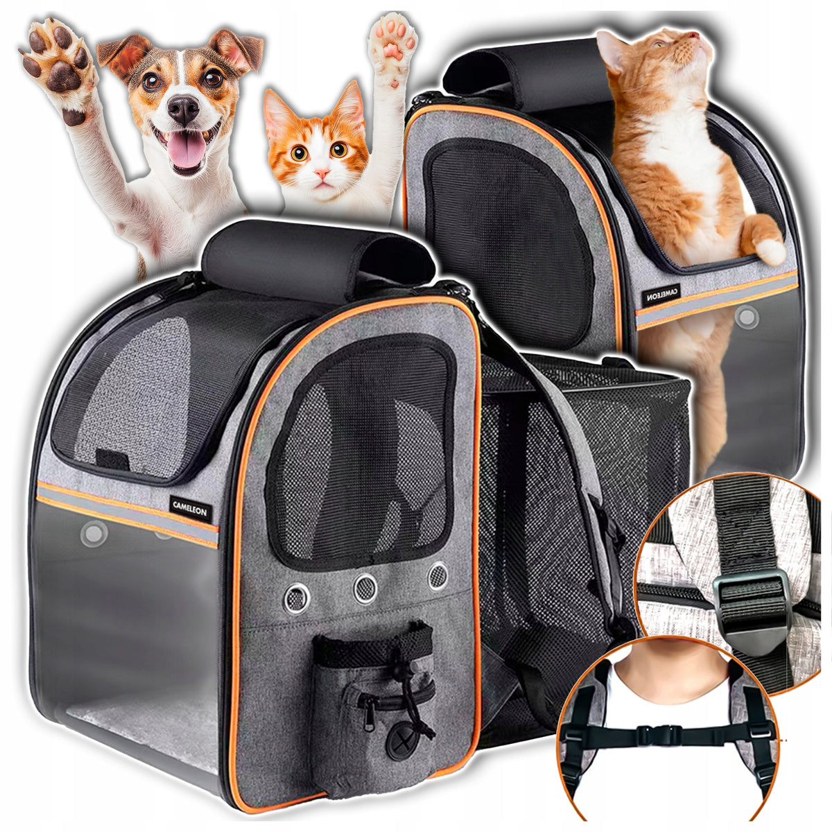 Transporter Dog Backpack Plastic Shades of Gray with XXL Mesh