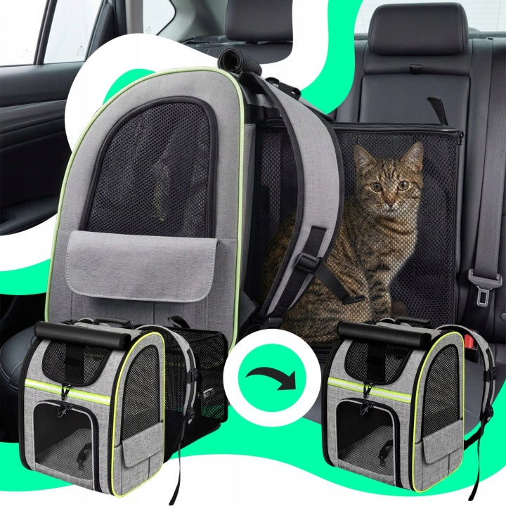 Transporter FOLDING BACKPACK for dog cat rabbit PLAYPEN FOLDING pockets Color gray