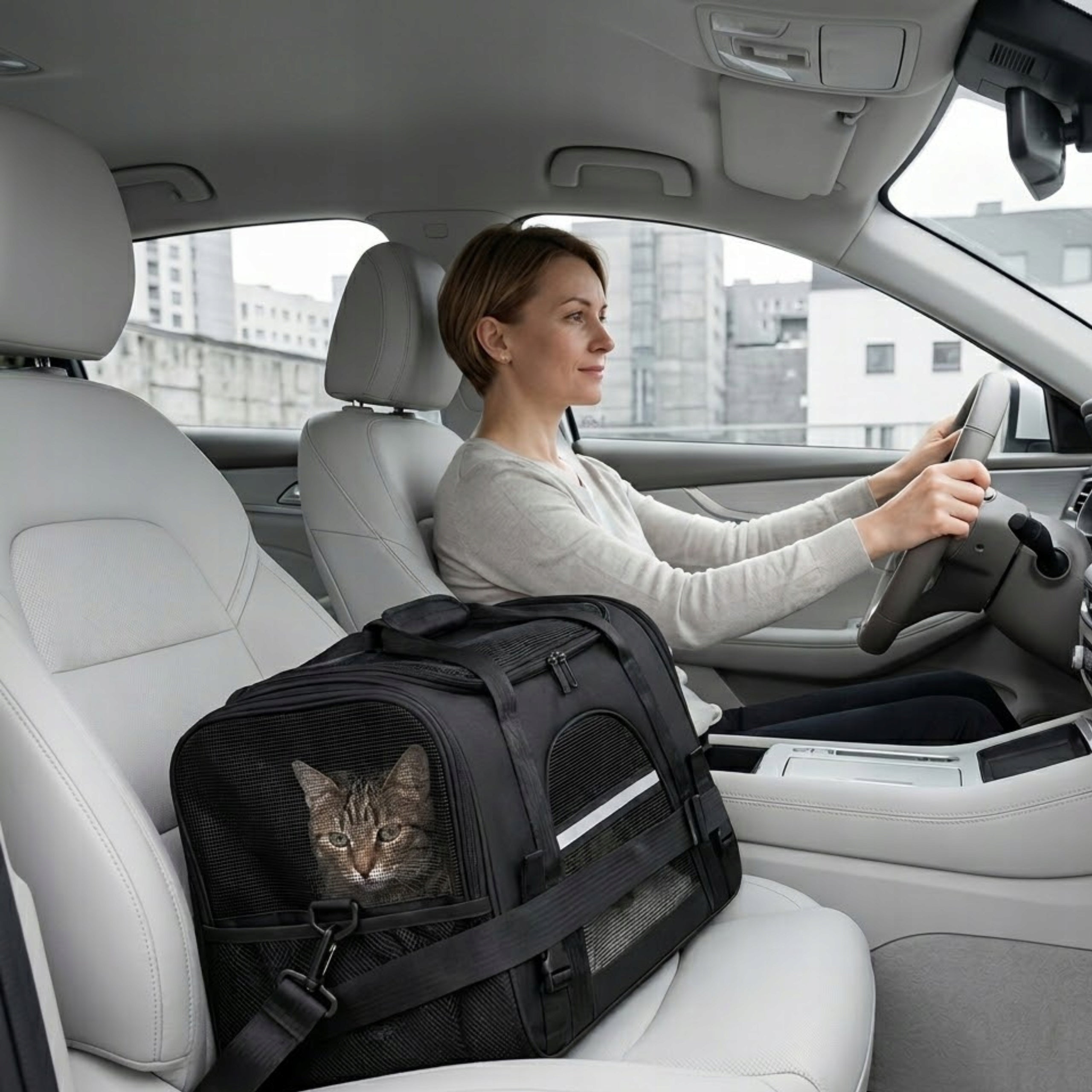 Transporter for Dog Cat Animal Black Large Bag Belt Lanyard Reflectors Manufacturer code Transporter Czarny Duża Torba dla Psa Kota