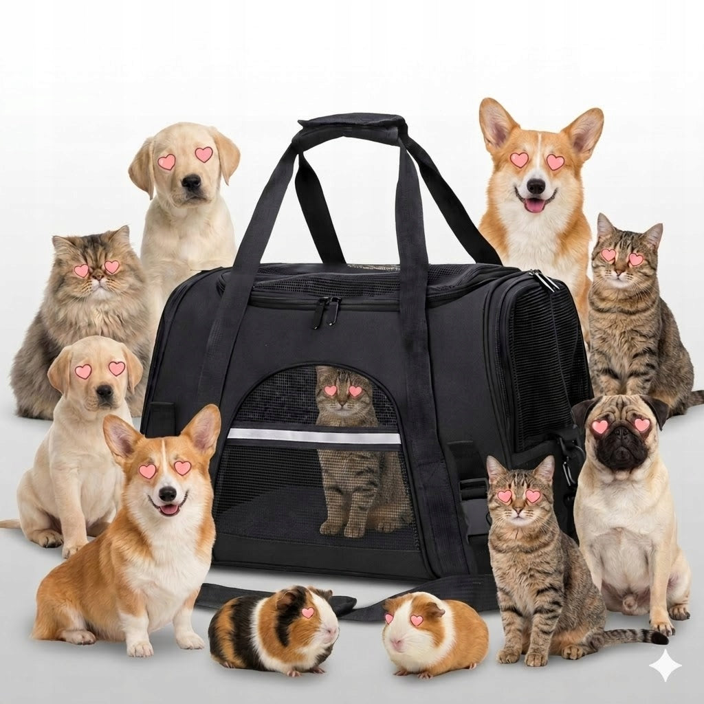 Transporter for Dog Cat Animal Black Large Bag Belt Lanyard Reflectors Packaging status original