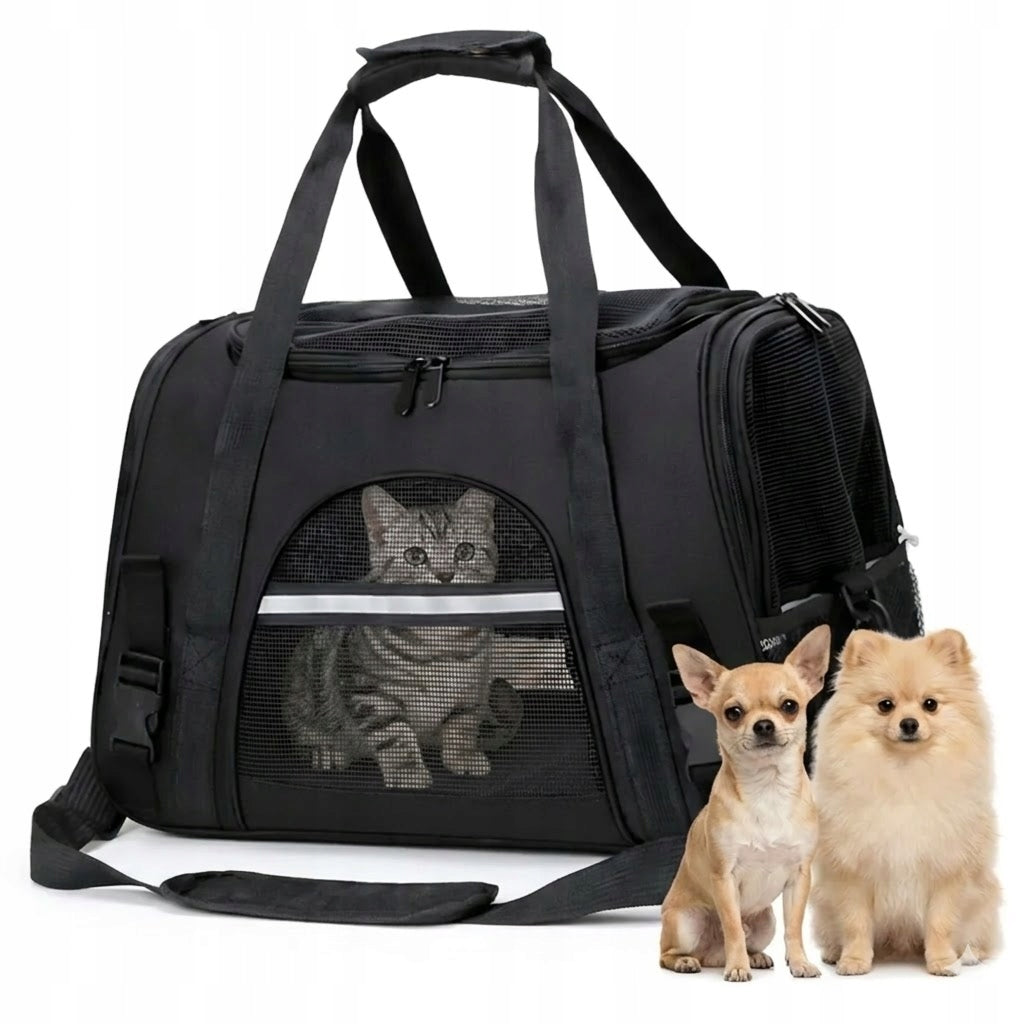 Transporter for Dog Cat Animal Black Large Bag Belt Lanyard Reflectors