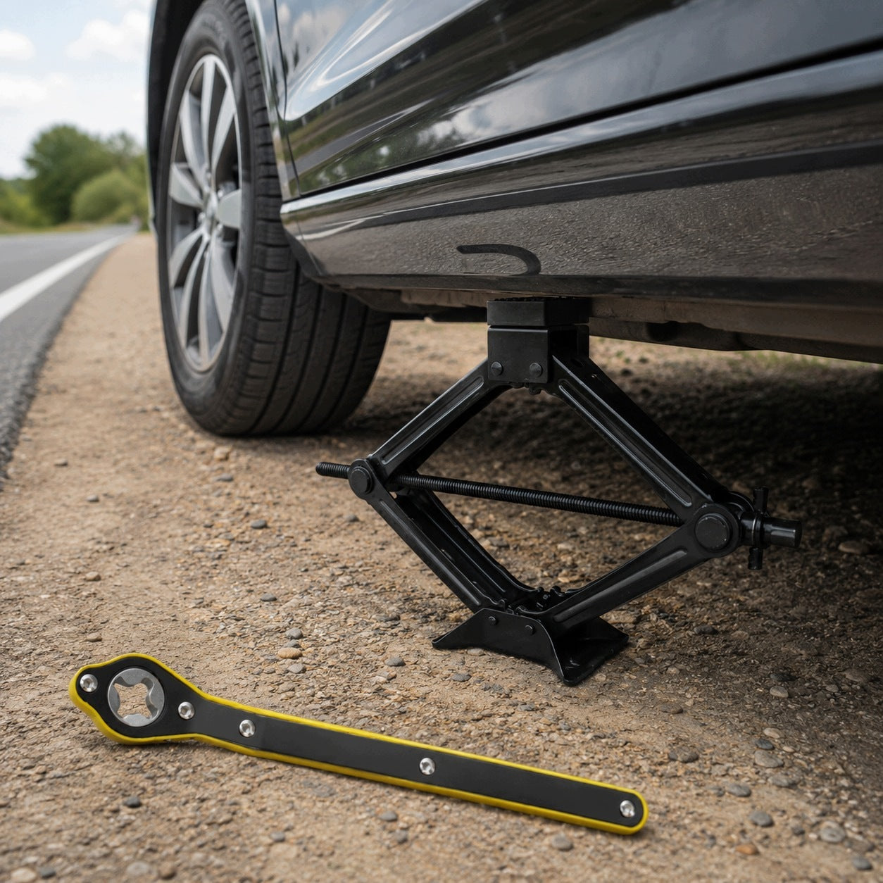 Trapezoidal lift 1,5T 110-400 mm with ratchet wrench and rubber cap Manufacturer code 64171