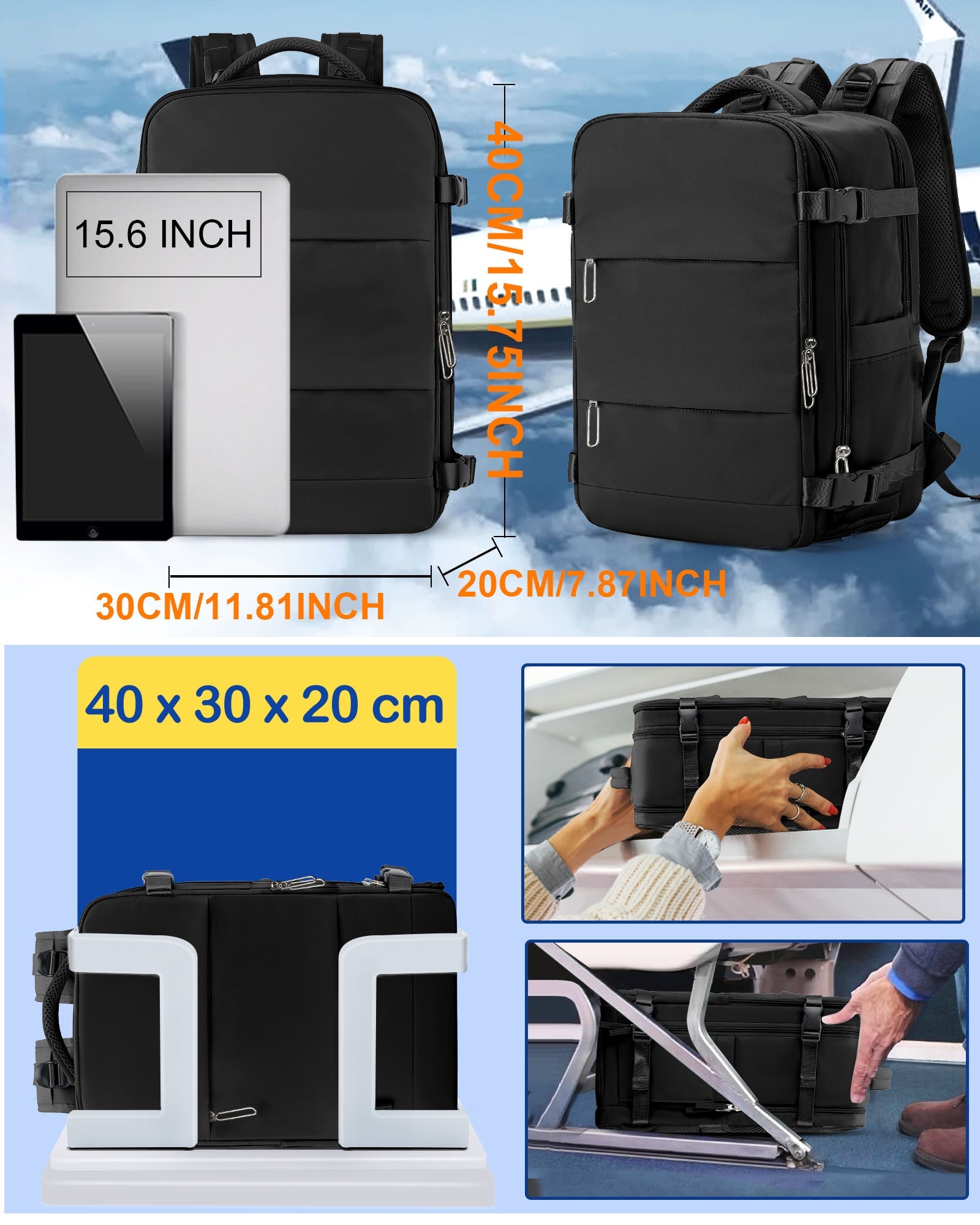 Travel Backpack For Airplane Ryanair 40x30x20 Wizzair Hand Luggage Unisex Manufacturer code Ryanair Backpack 40x20x30 CM