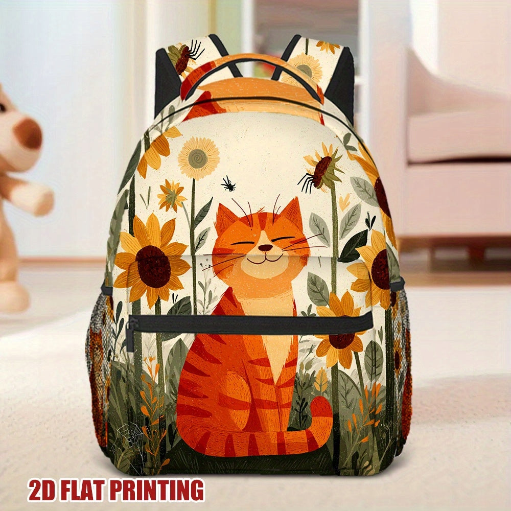 Travel Backpack - Sunny Feline Bliss - Orange/White Cat - Lightweight & Durable