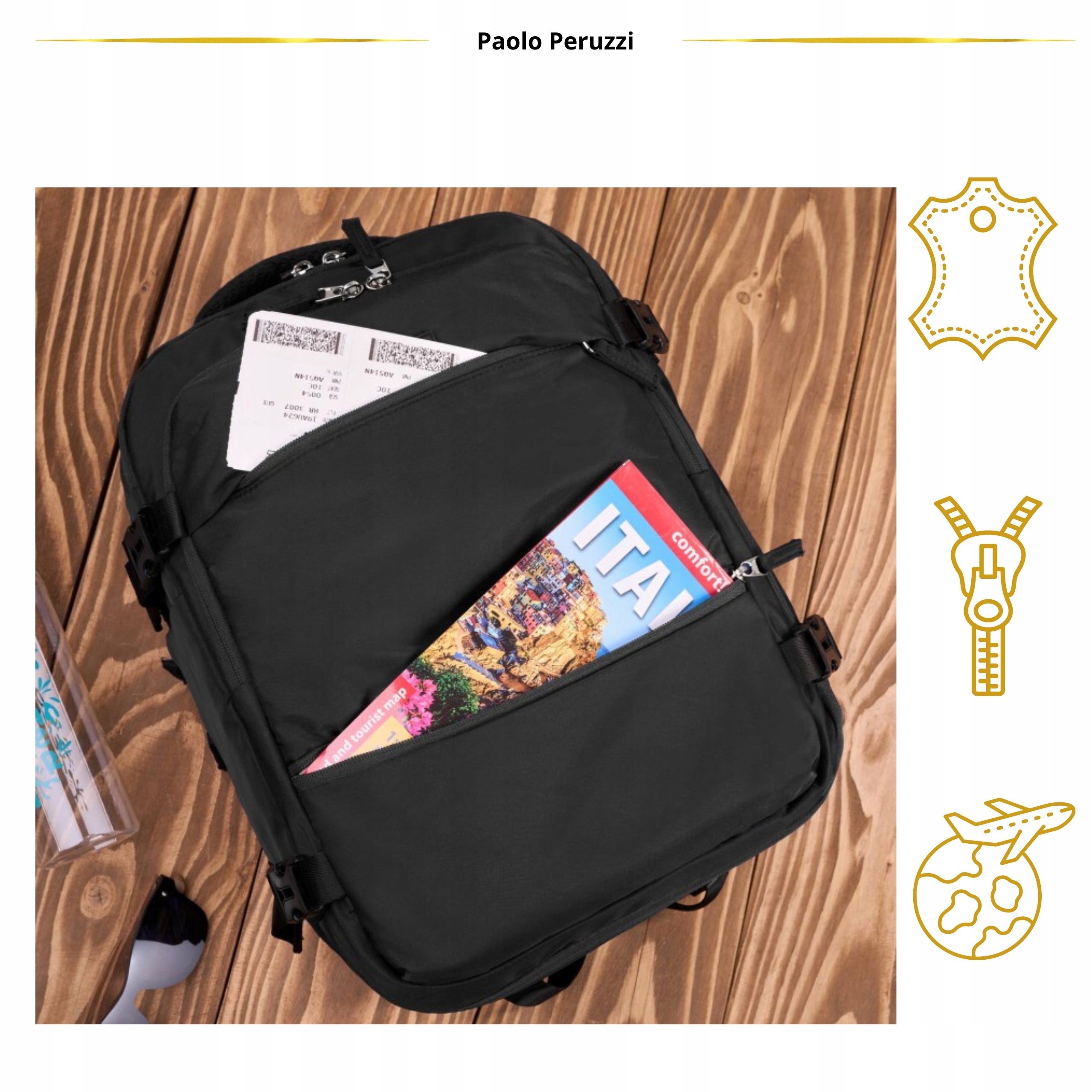 Travel Backpack for Airplane Multifunctional Spacious Paolo Peruzzi Black Brand Paolo Peruzzi