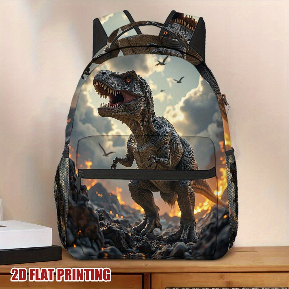 Travel Backpack for Students with Fiery T-Rex Roar Print
