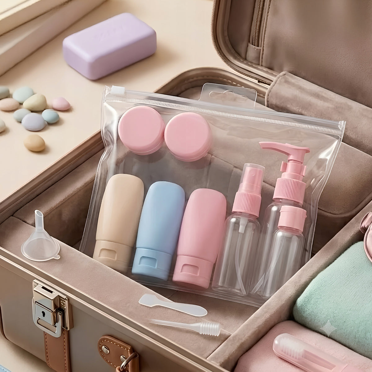 Travel Organizer Airplane Cosmetics Containers Bottles Set of 12 Packaging status original