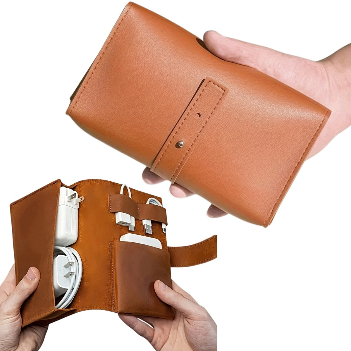 Travel Organizer Electronics Pouch Cables Chargers Accessories Eco Leather