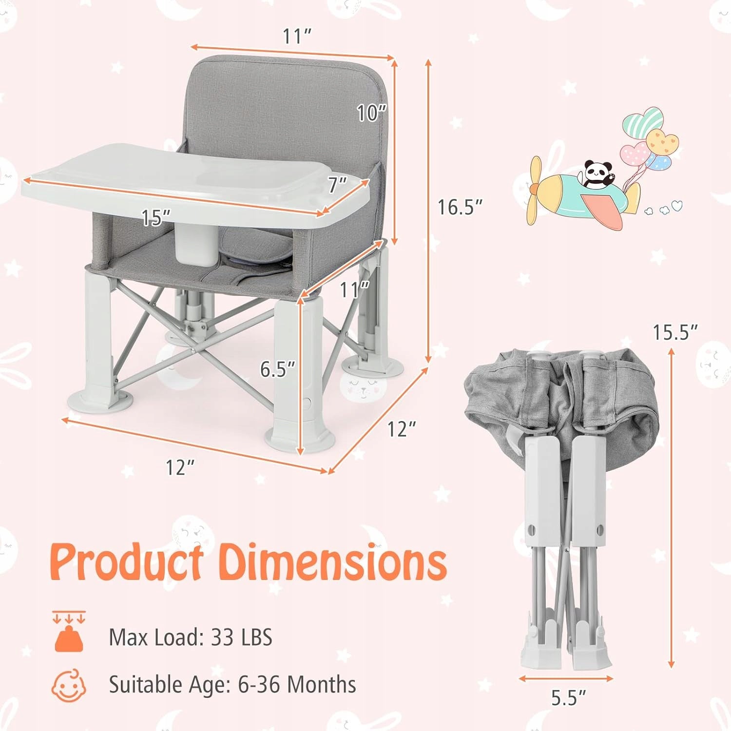 Travel Seat with Tray, Folding Portable, Highchair Brand Costway