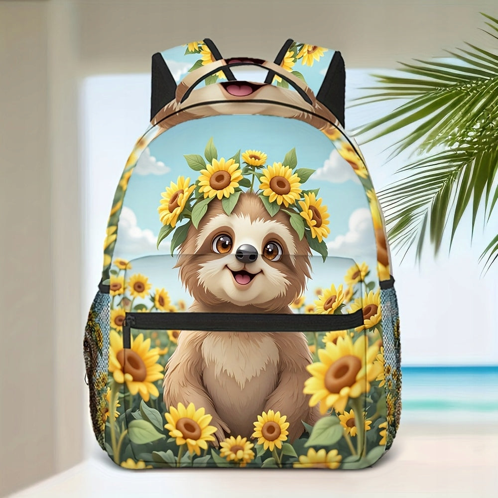 Travel Work Backpack - Sloth & Sunflower Print, Lightweight & Durable