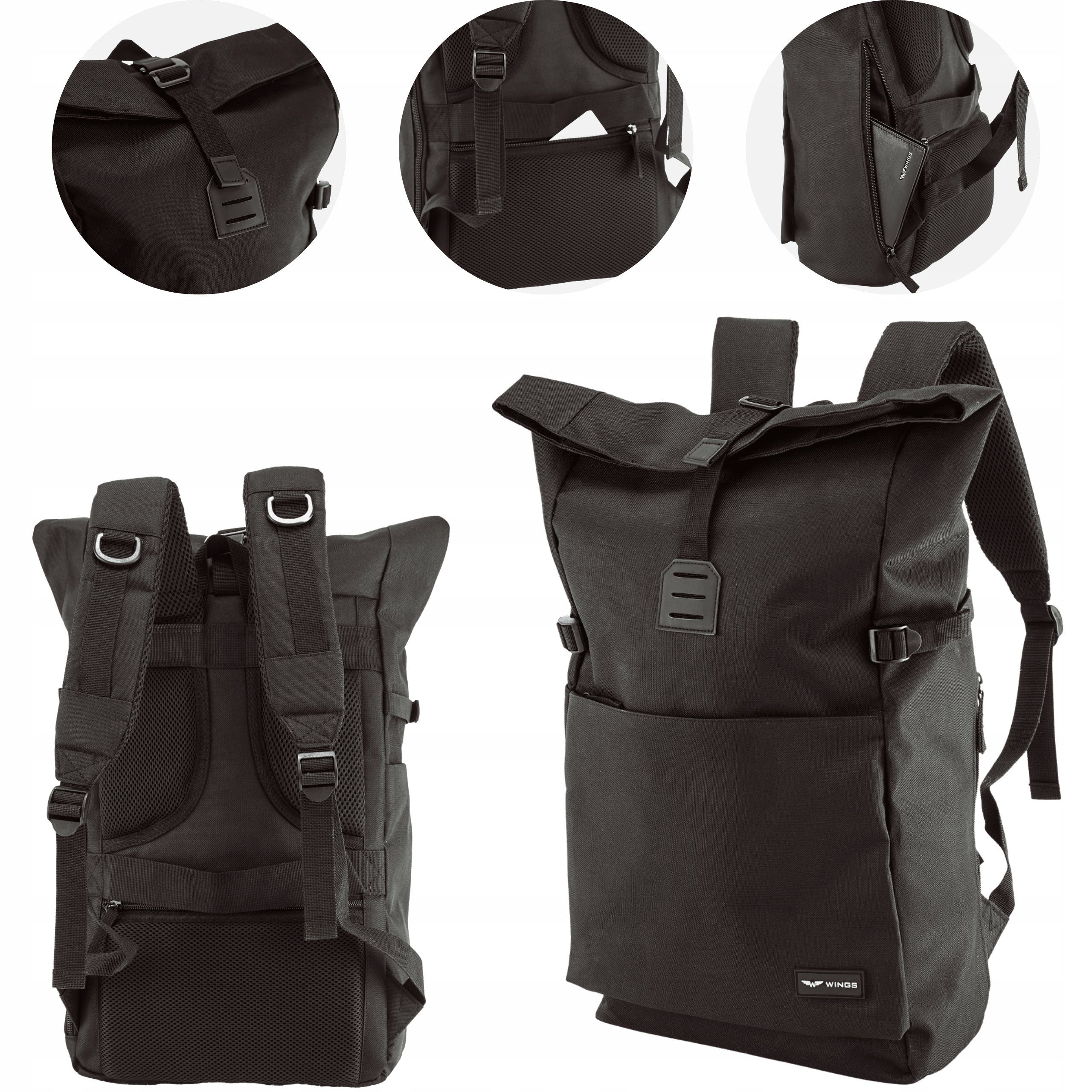 Travel backpack WINGS roll-up side pocket ventilation suitcase belt