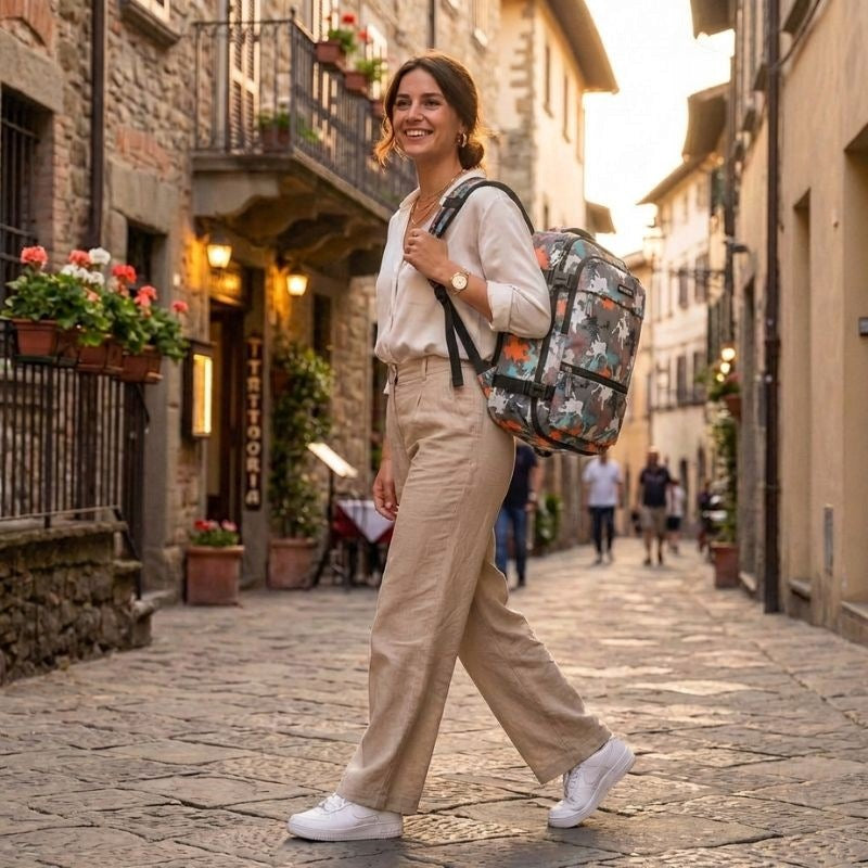 Travel backpack for airplane multifunctional roomy camo Paolo Peruzzi Packaging status original