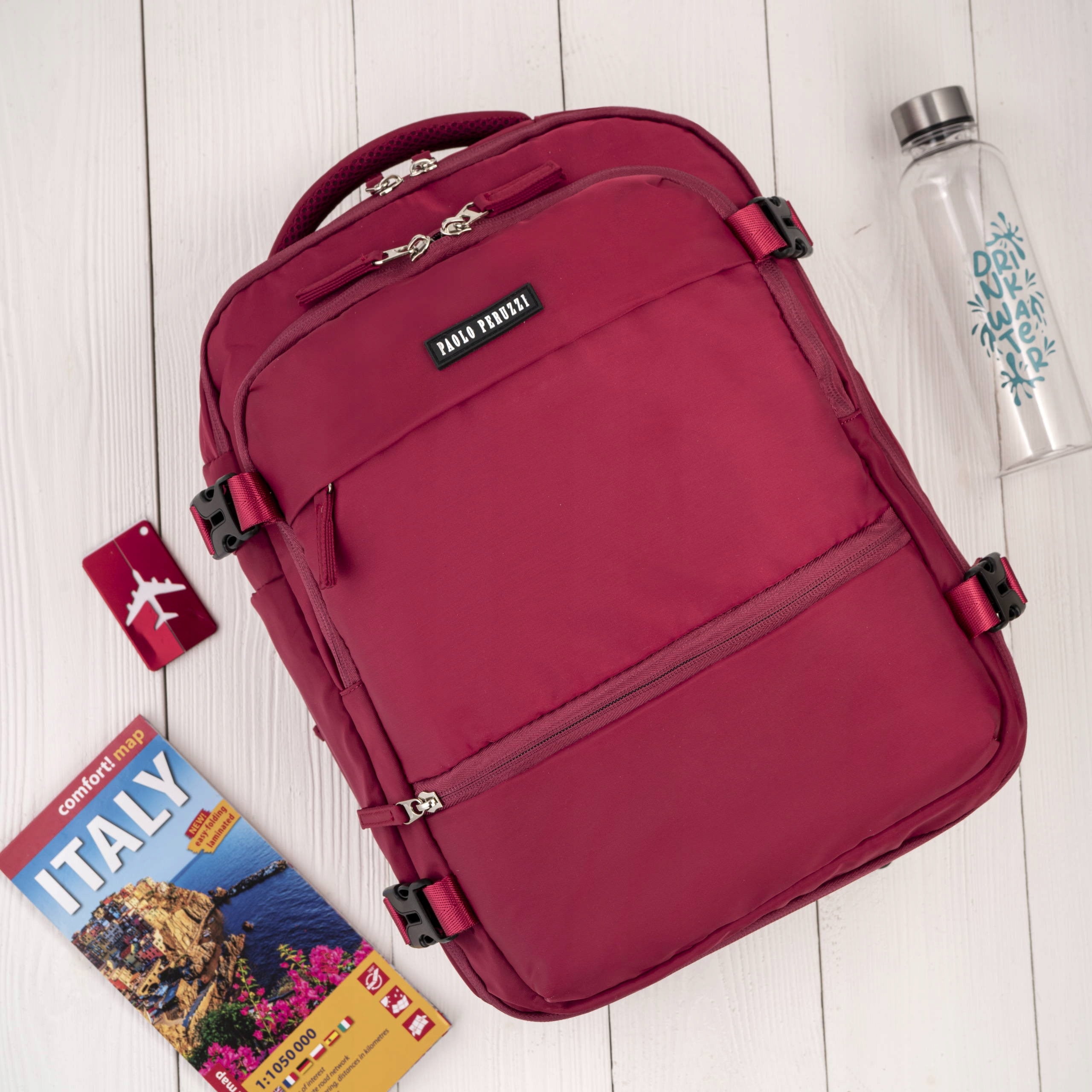 Travel backpack for airplane multifunctional roomy red Paolo Peruzzi Brand Paolo Peruzzi