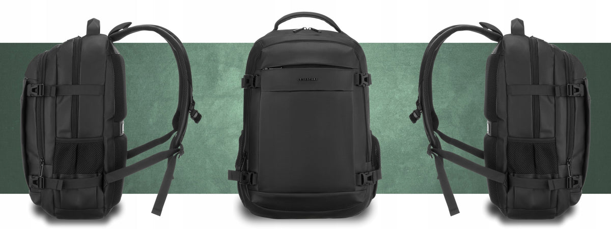 Travel backpack with laptop space Peterson roomy ergonomic Packaging status original