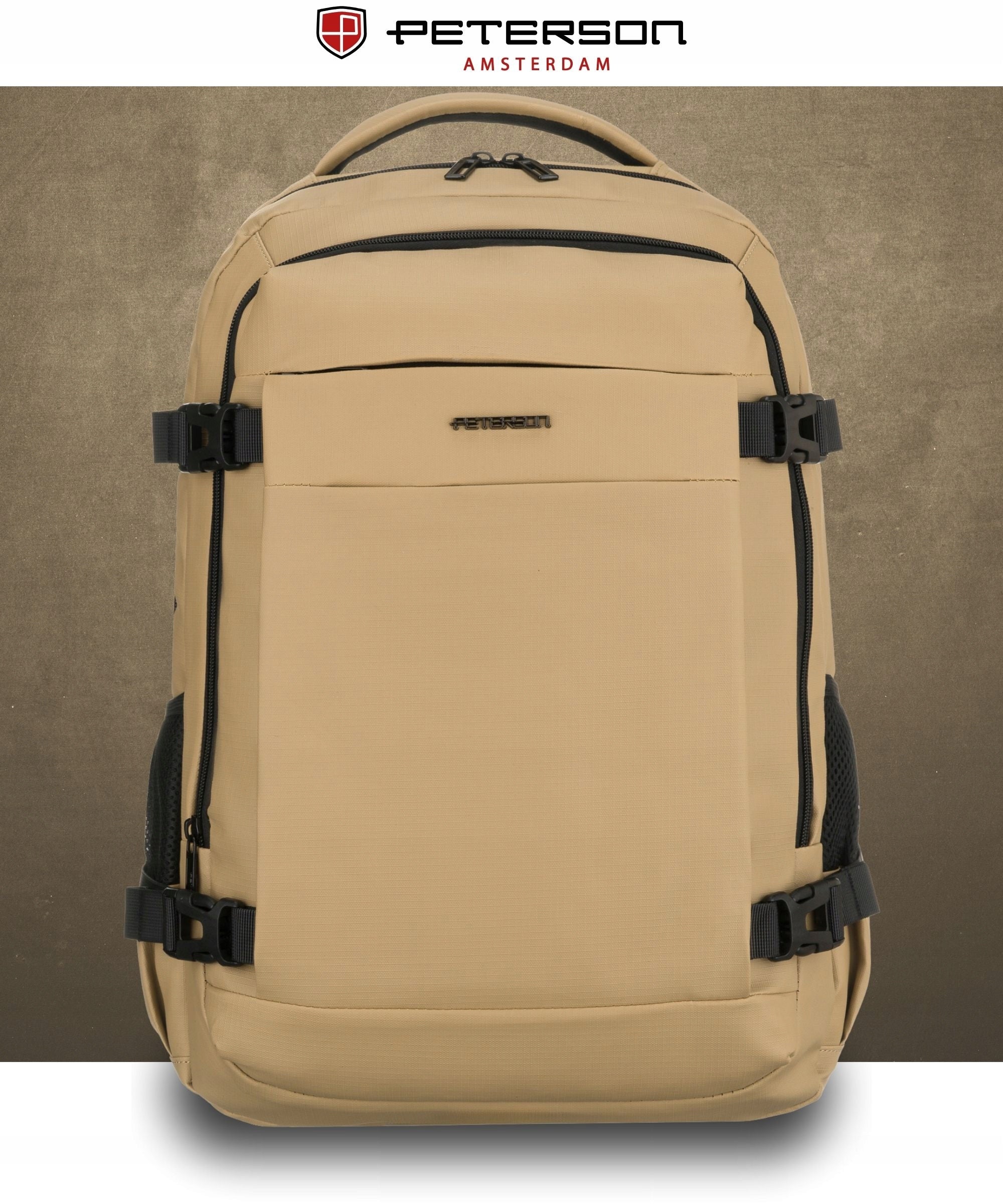 Travel backpack with laptop space roomy ergonomic Peterson Brand Peterson