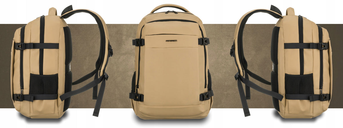 Travel backpack with laptop space roomy ergonomic Peterson Packaging status original