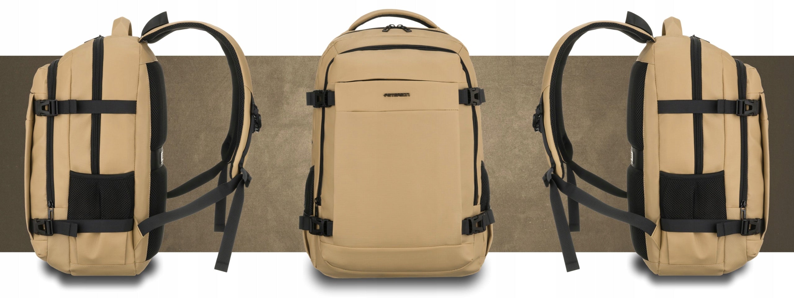 Travel backpack with laptop space roomy ergonomic Peterson Packaging status original