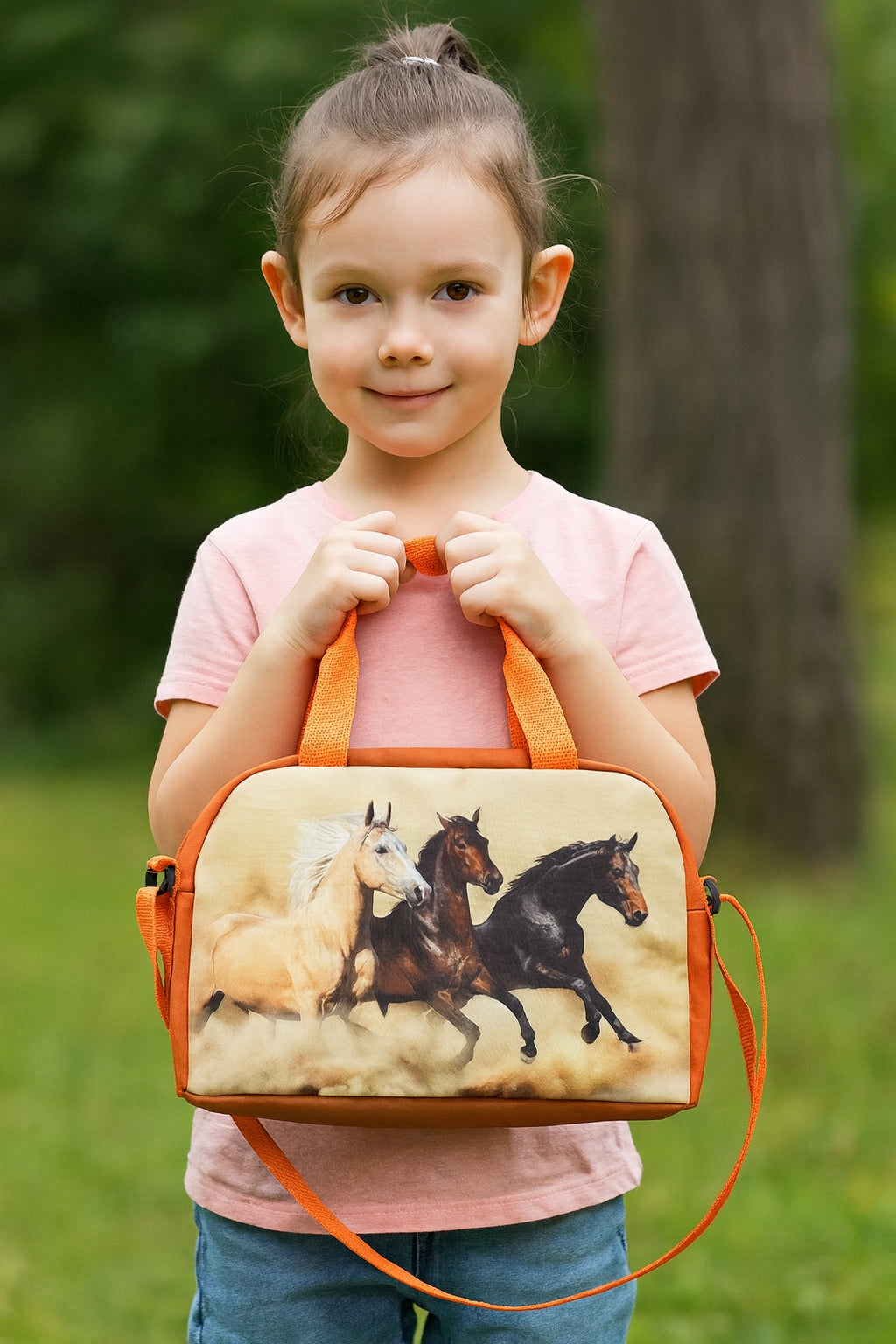Travel bag , sports shoulder + ears print horse for girl