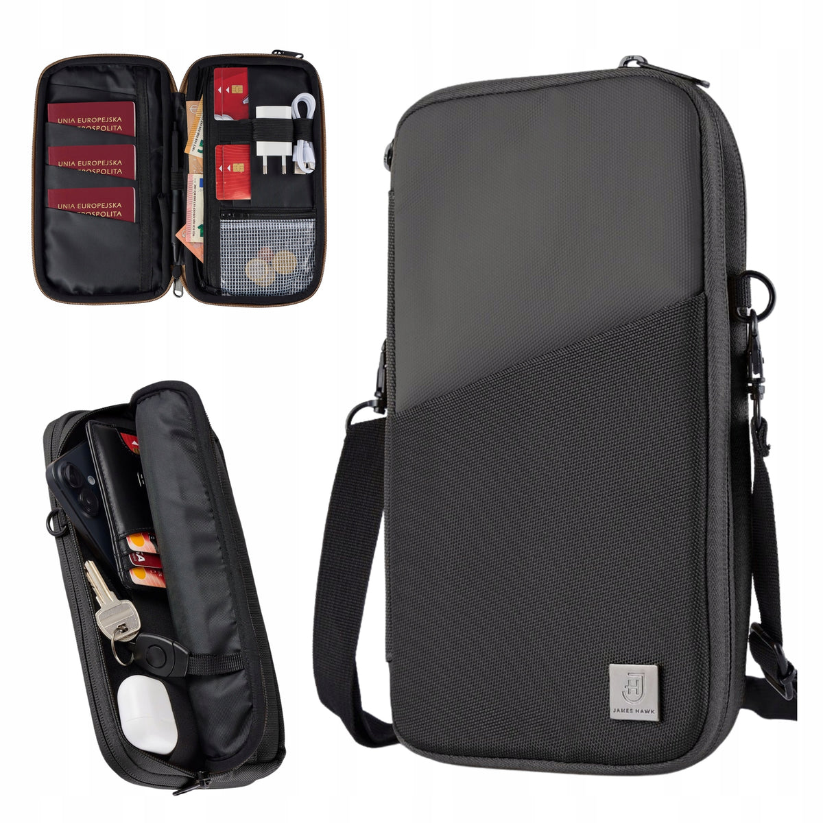 Travel organizer for documents electronics RFID James Hawk pouch