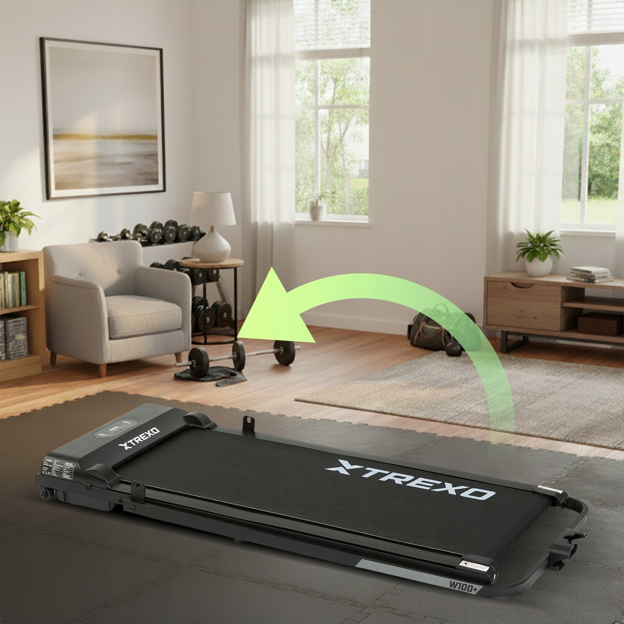 Treadmill XTREXO W100+ black compact, foldable quiet, with shock absorption 6 km/h Kind electric