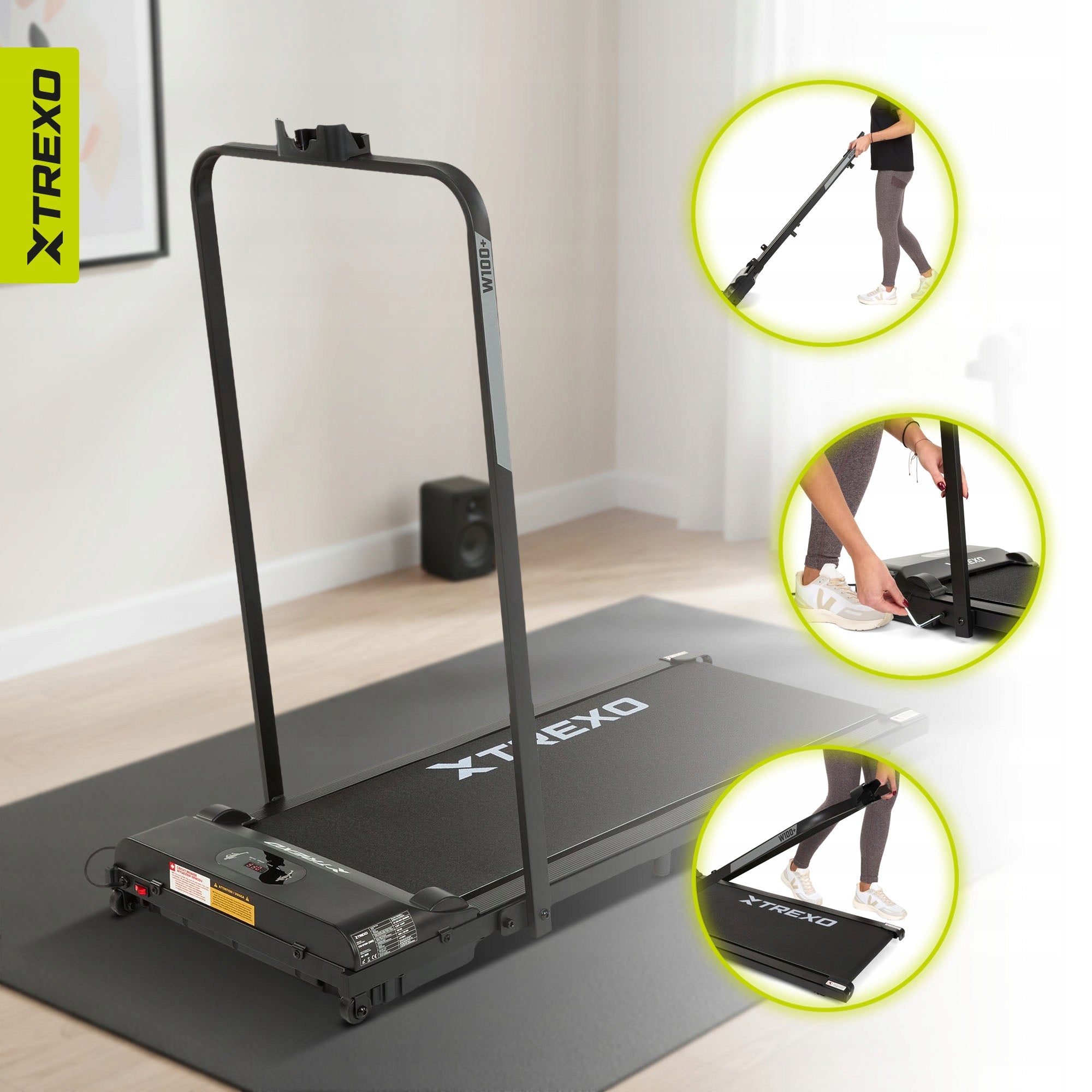 Treadmill XTREXO W100+ black compact, foldable quiet, with shock absorption 6 km/h Model other