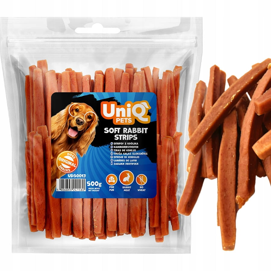 Treat, dog snack Strips with Rabbit UniQ Pets 500g