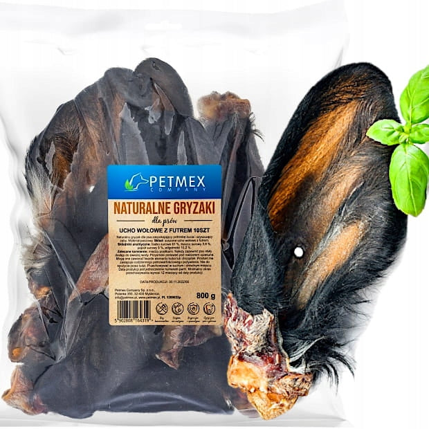 Treat, natural dog teether Ear, Beef Ears with Fur Petmex 10 pcs