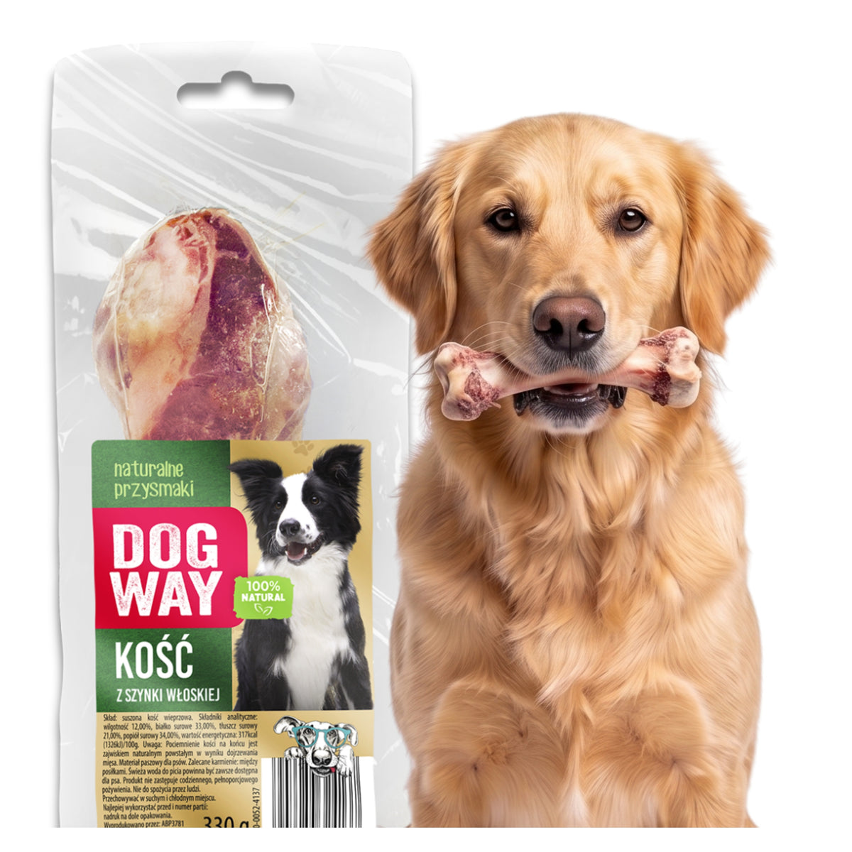 Treats Dog Teether Italian Ham Bone Nature 100% DogWay 1pc 25g