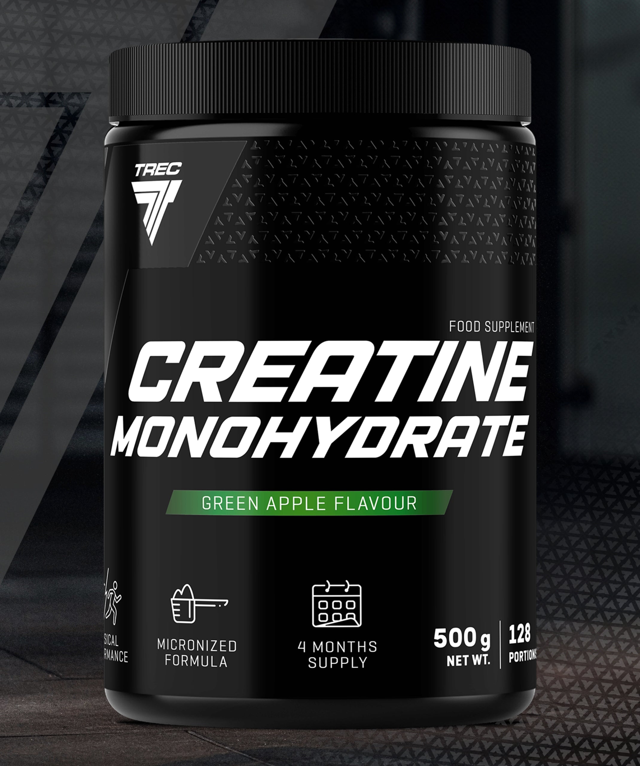 Trec Creatine Monohydrate 500 g GREEN APPLE Creatine Monohydrate 128 por Packaging status original