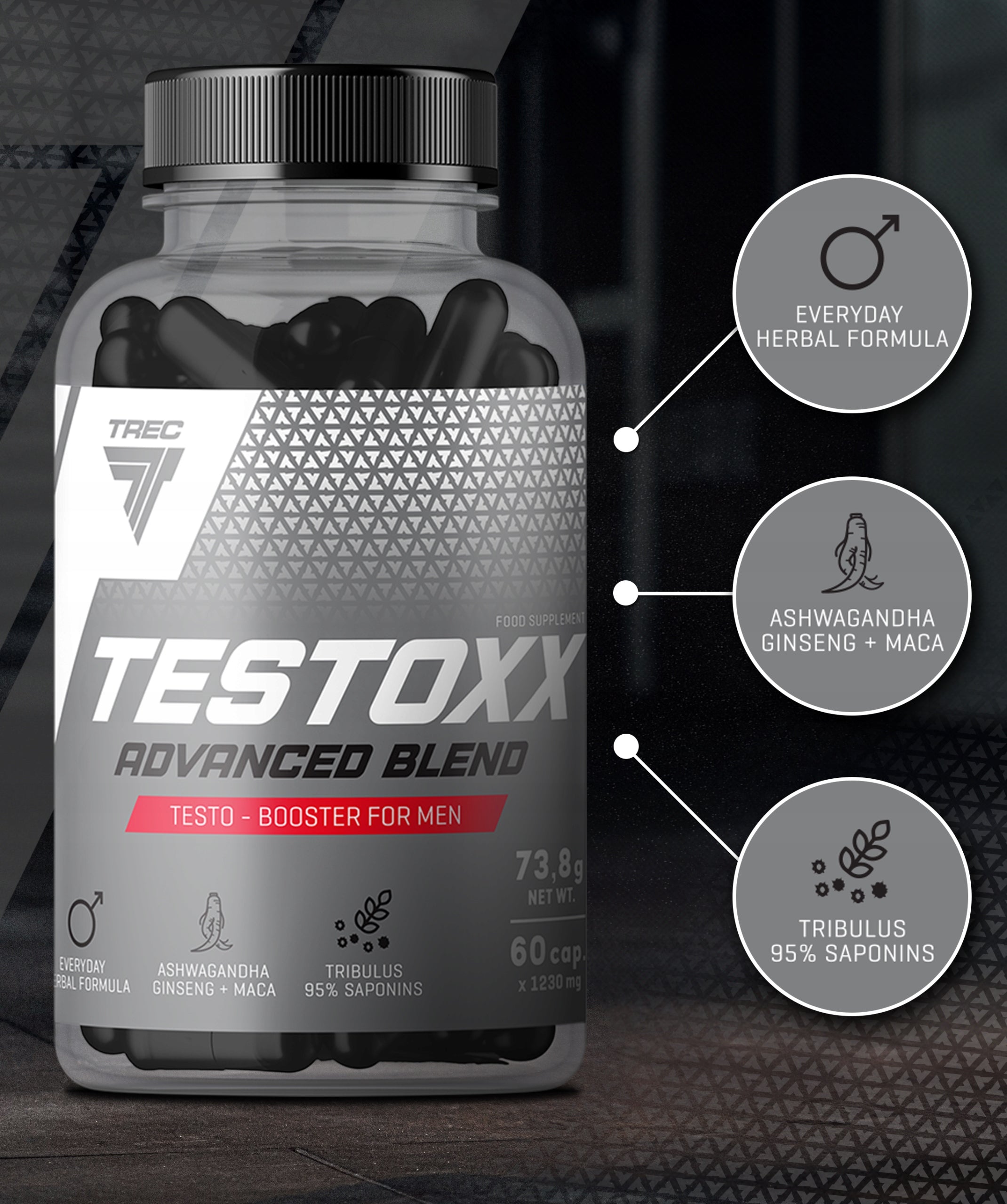 Trec Testoxx TWO-PACK GINSENG TRIBULUS MACA ZINC TESTOSTERONE BOOSTER Manufacturer code TESTOX tabletki testosteron libido erekcja
