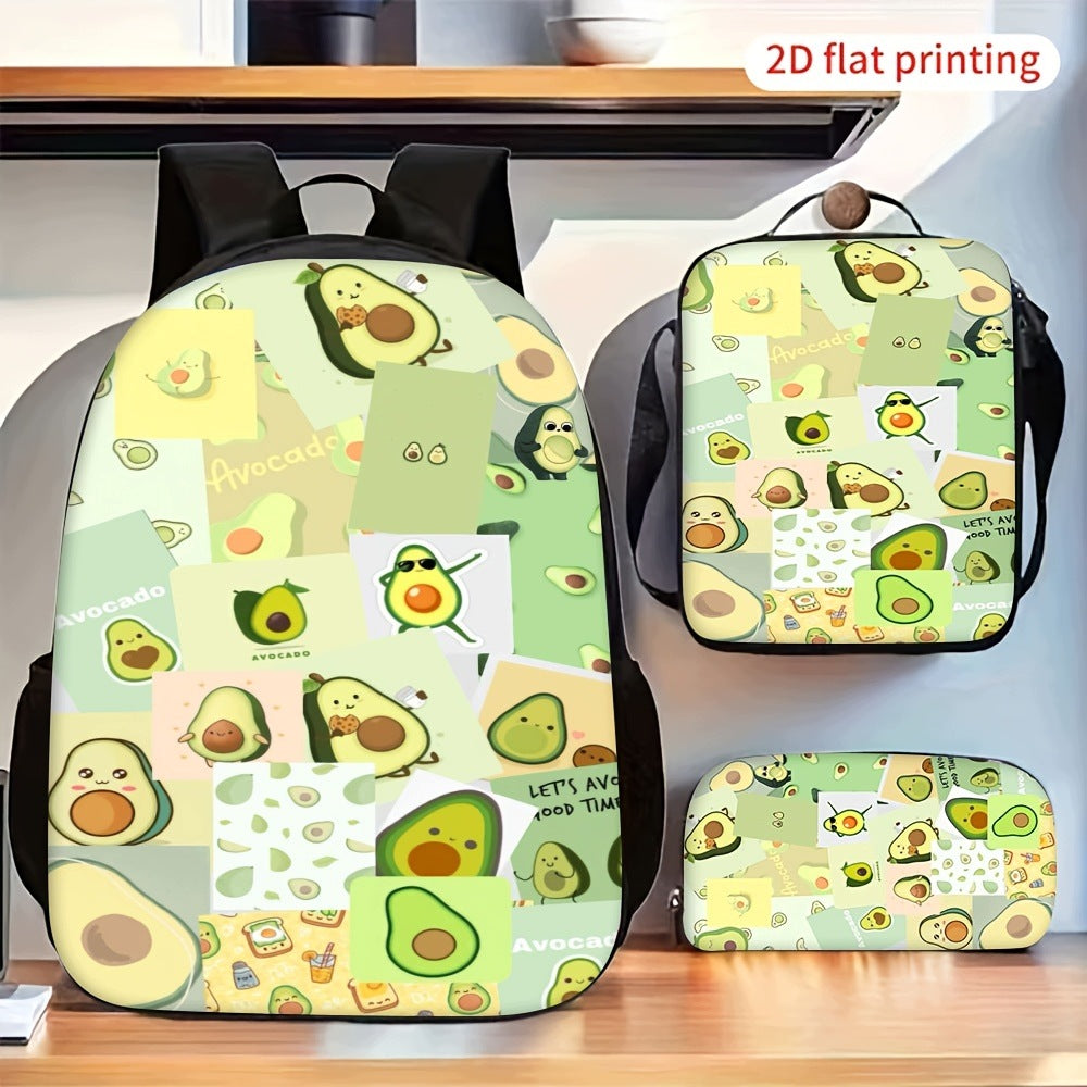 Trendy Pattern 3-Piece 2D Flat Printed Bag Set with Pencil Pouch