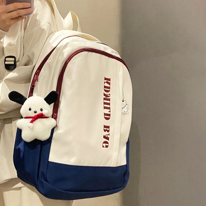 Trendy large capacity student backpack with pendant Color white