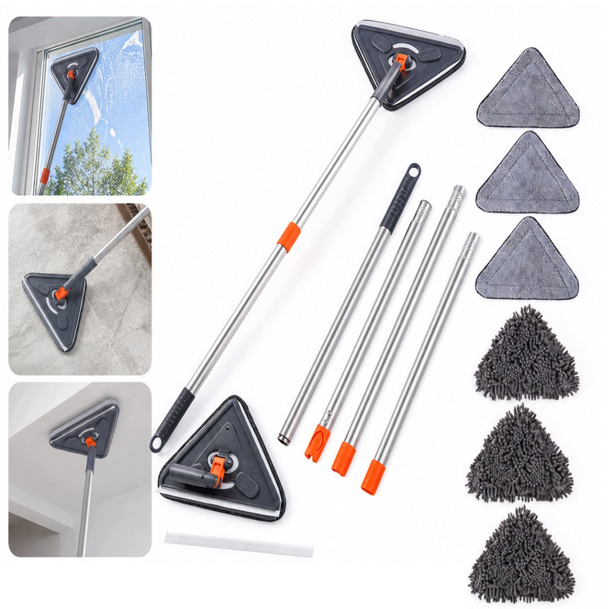 Triangle Mop with Long Handle, Triangle Mop 360 Degree for Cleaning