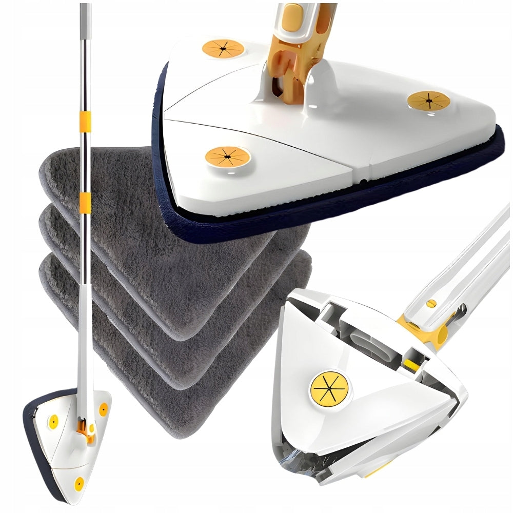 Triangular Flat Rotary Mop with Telescopic Squeezer 3 Tile Caps