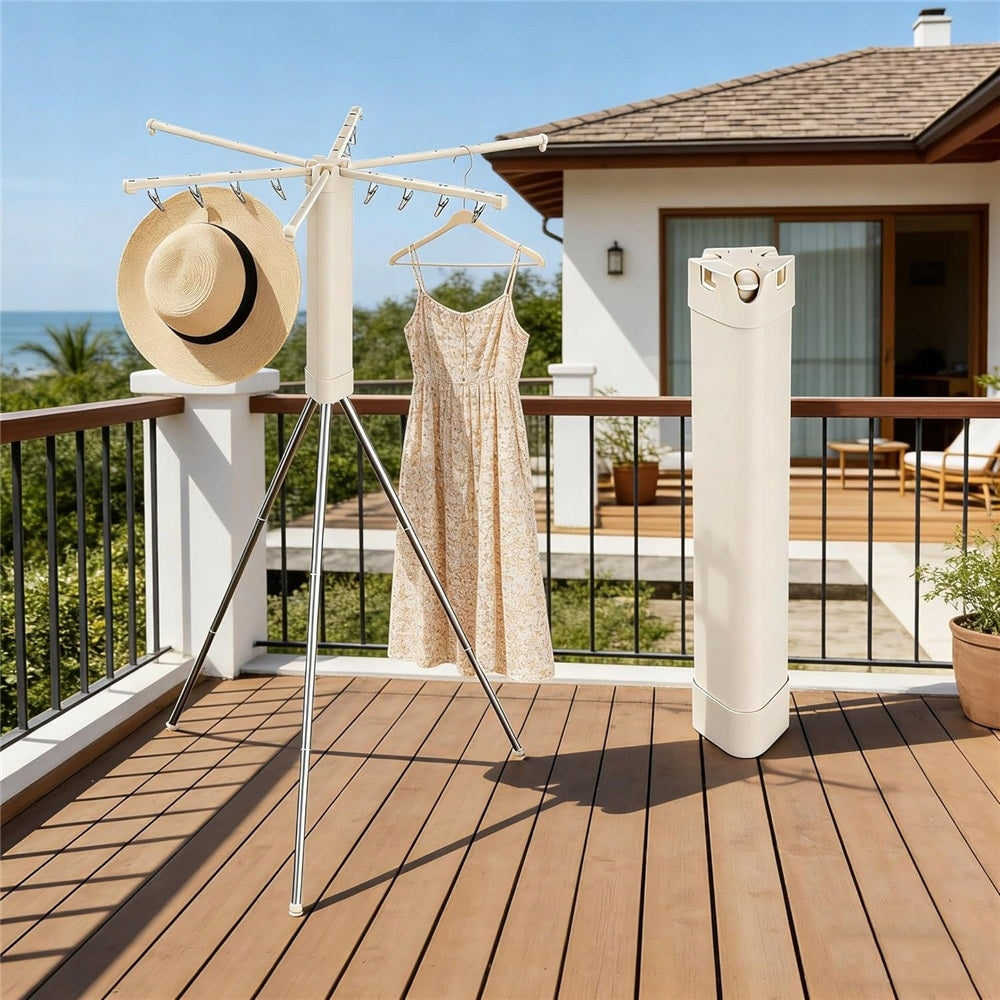 Triangular Portable Dying Racks Foldable Beige Hanger with Dying Clips Total height 40 cm