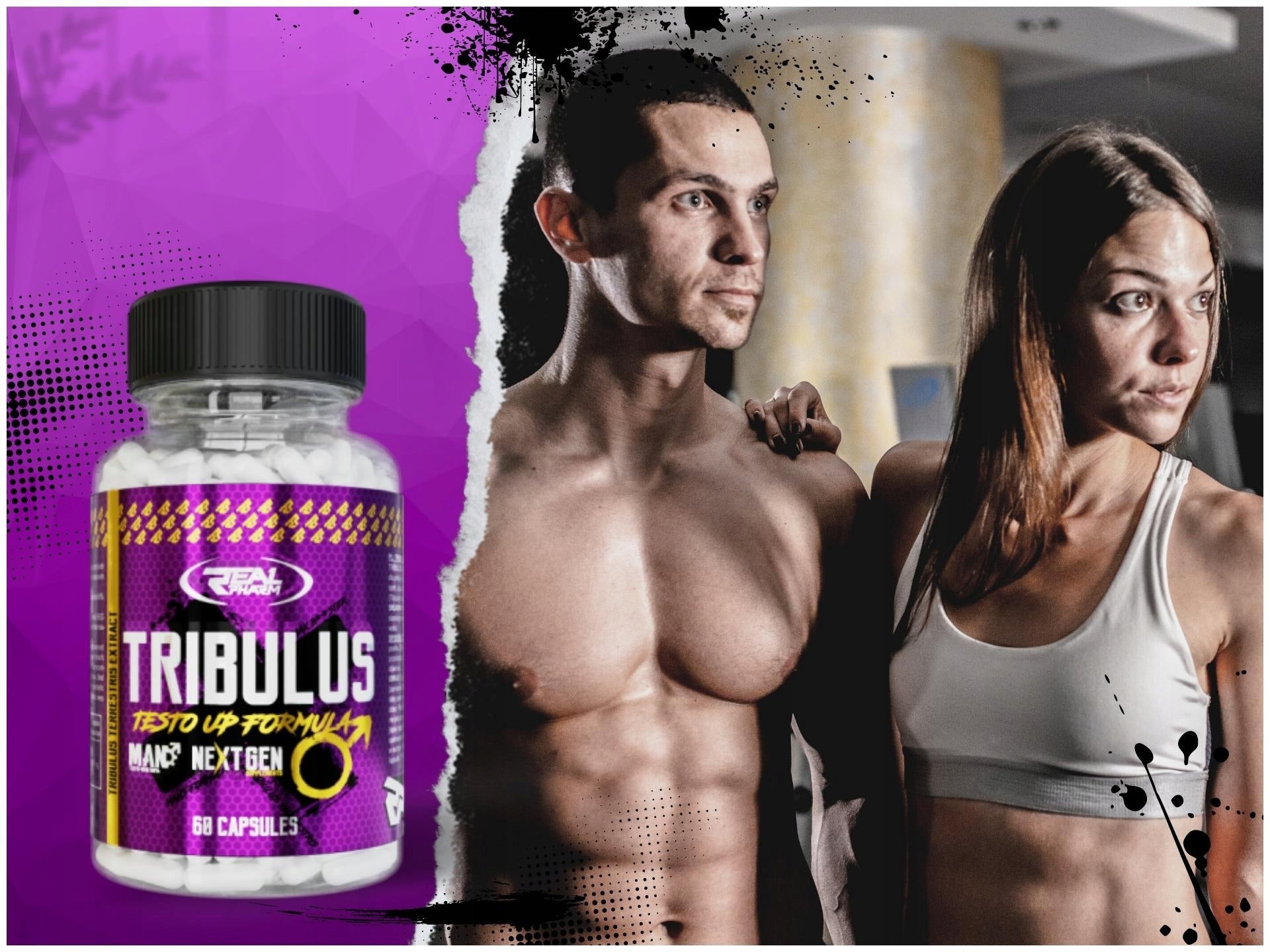 Tribulus REAL PHARM 1000mg 60caps Testosterone Libido Muscle Mass Packaging status original