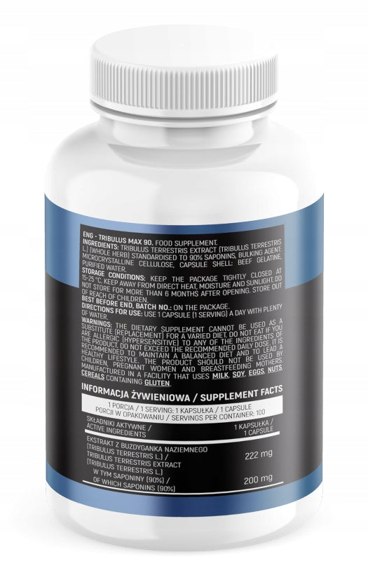 Tribulus terrestris 90% saponins Insport Nutrition 100 kaps strength testosterone Expiration date at least six months from the date of purchase