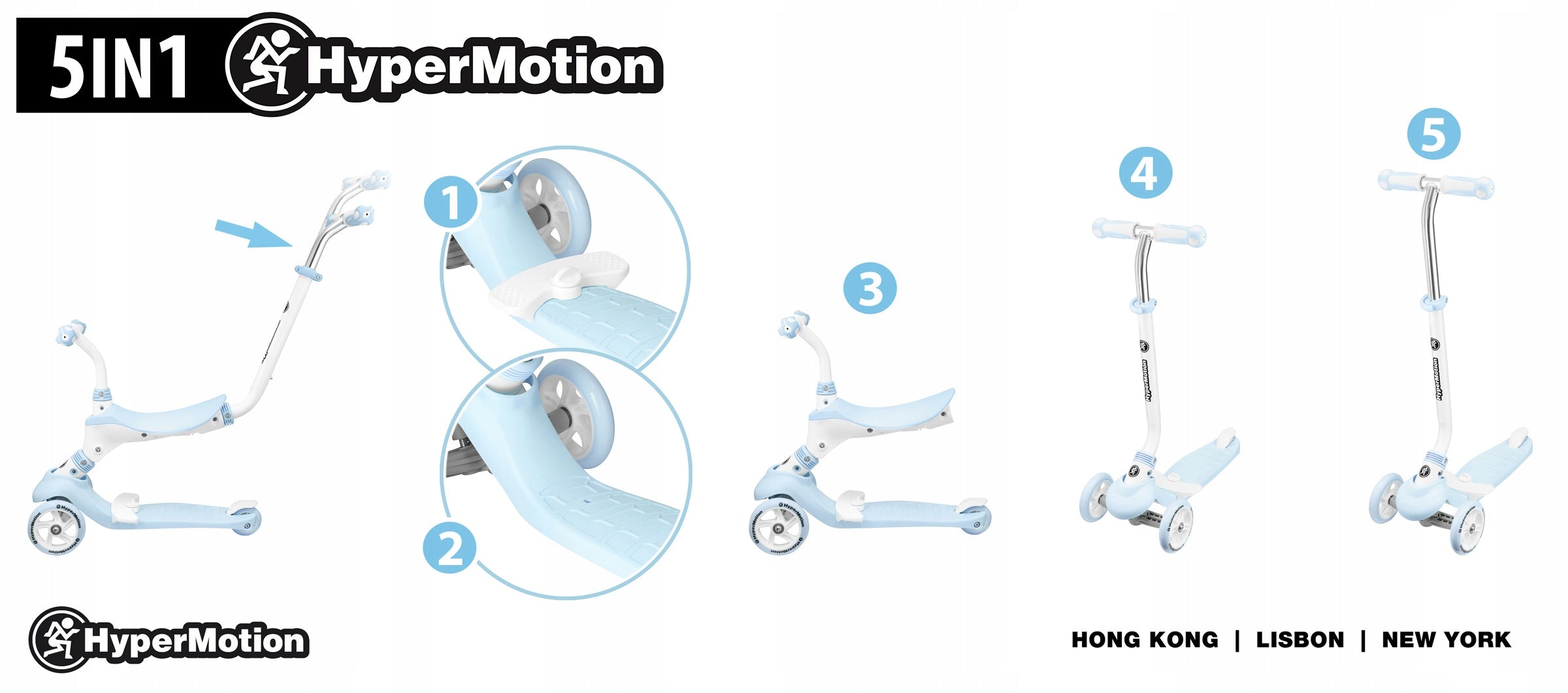 Tricycle Balance Scooter with Seat and Pusher Folding Compact Wheels natural rubber