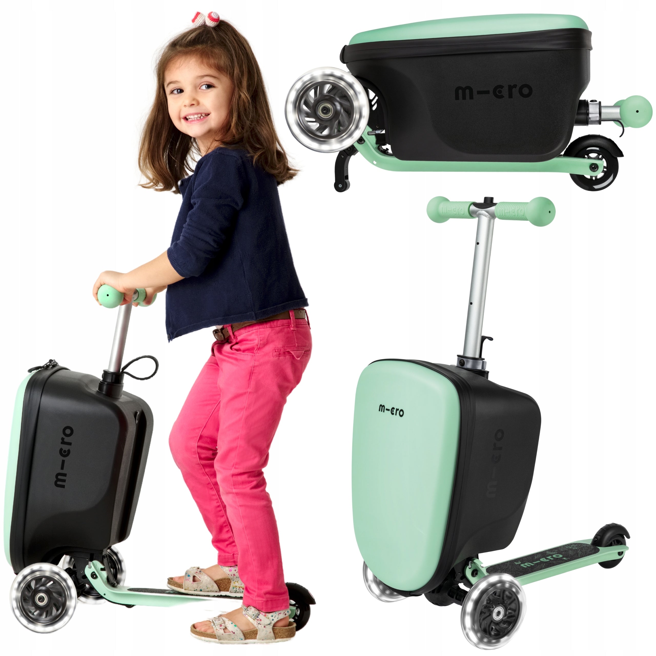 Tricycle Scooter for Children and Travel Suitcase Micro Junior Green