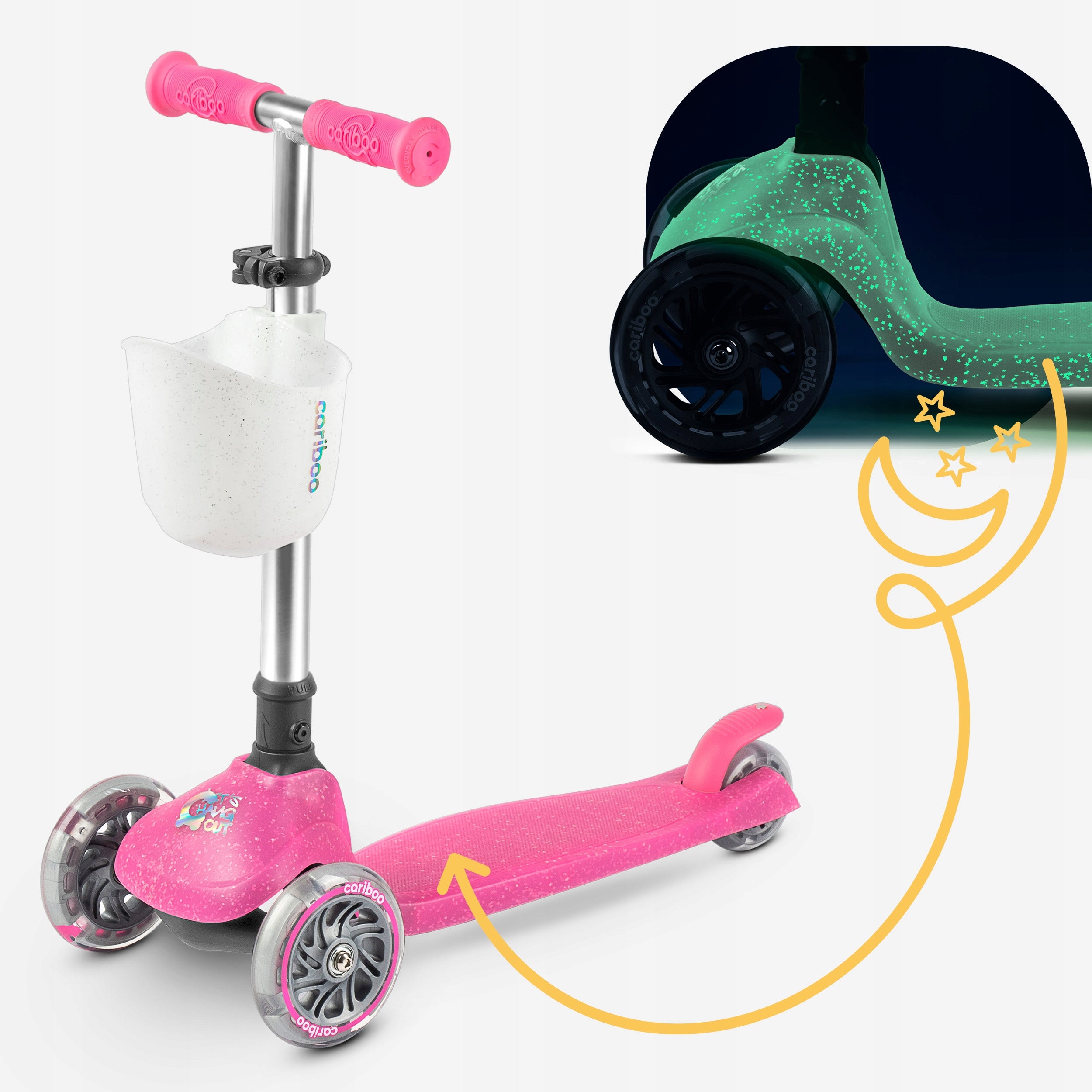Tricycle scooter folding LED wheels glow-in-the-dark CARIBOO GHOST Kind tri-wheeled